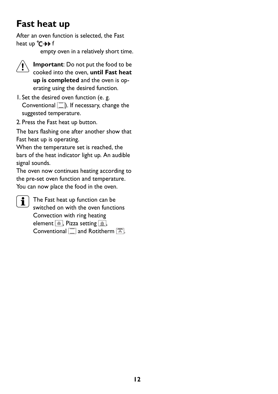 Fast heat up | John Lewis JLBIOS608 User Manual | Page 12 / 56