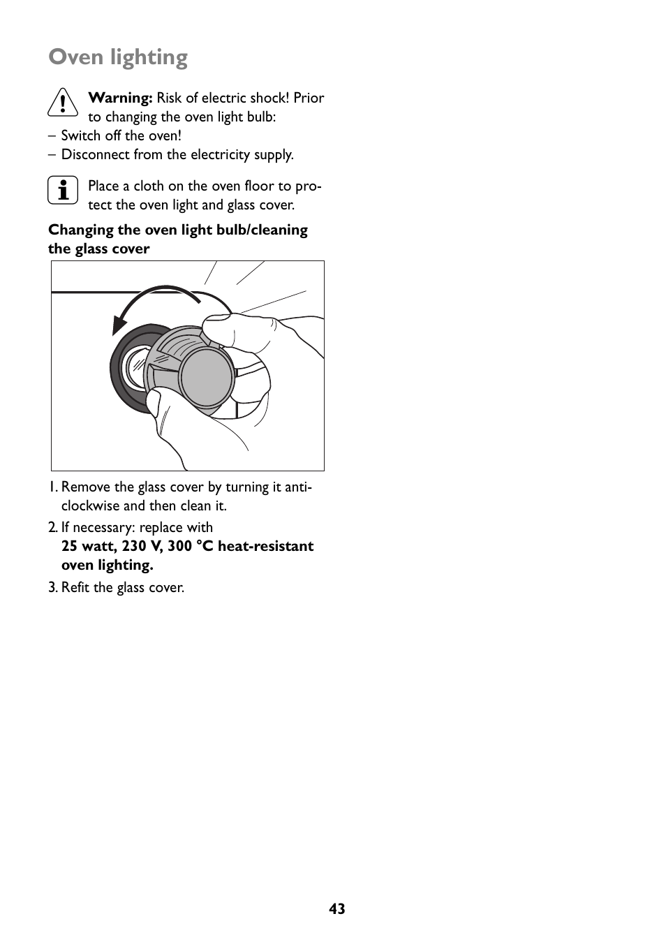 Oven lighting | John Lewis JLBIOS608 User Manual | Page 43 / 56