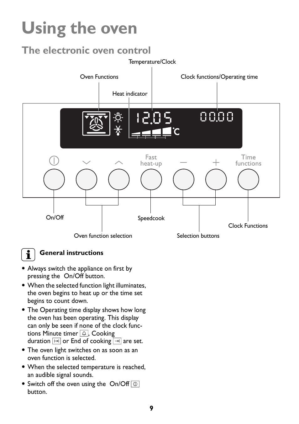 Using the oven, The electronic oven control | John Lewis JLBIOS608 User Manual | Page 9 / 56