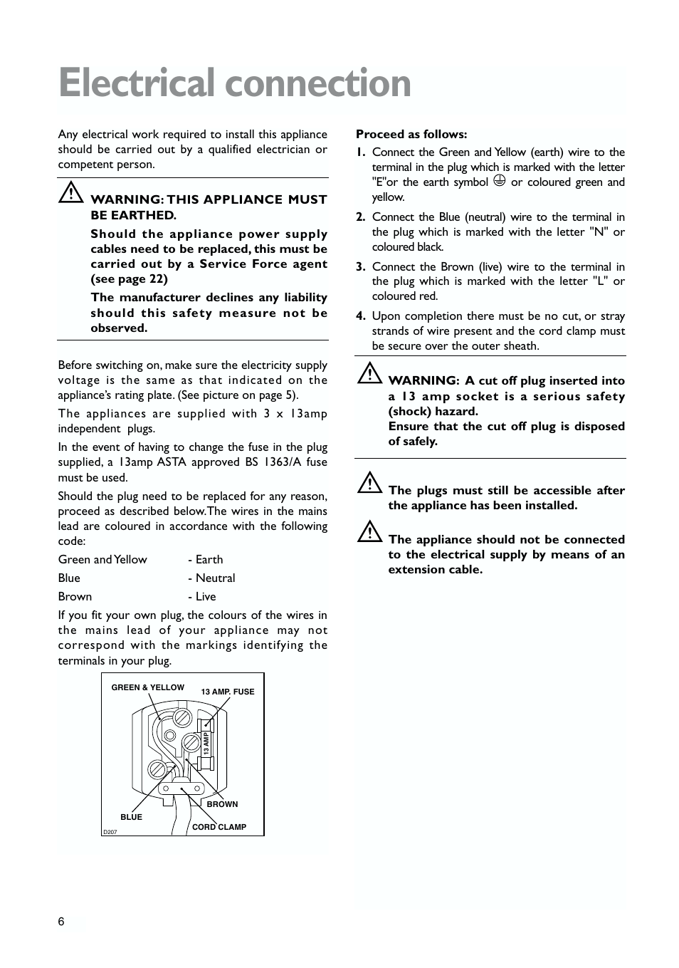 Electrical connection | John Lewis JLWFF1552 User Manual | Page 6 / 24