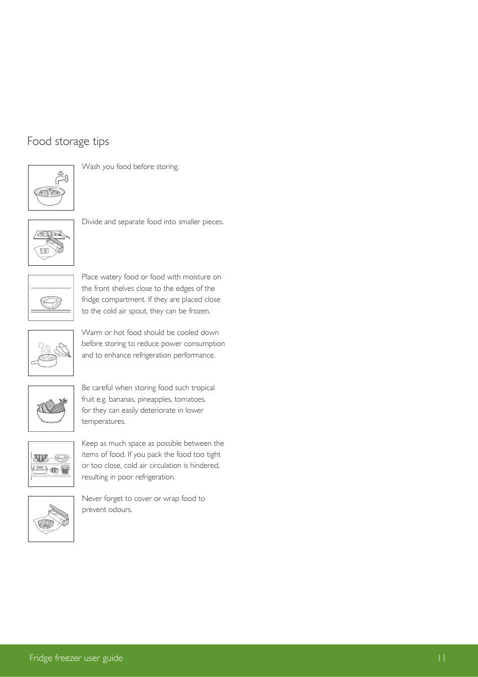 Food storage tips | John Lewis Fridge Freezer JLFSWH2002 User Manual | Page 11 / 24