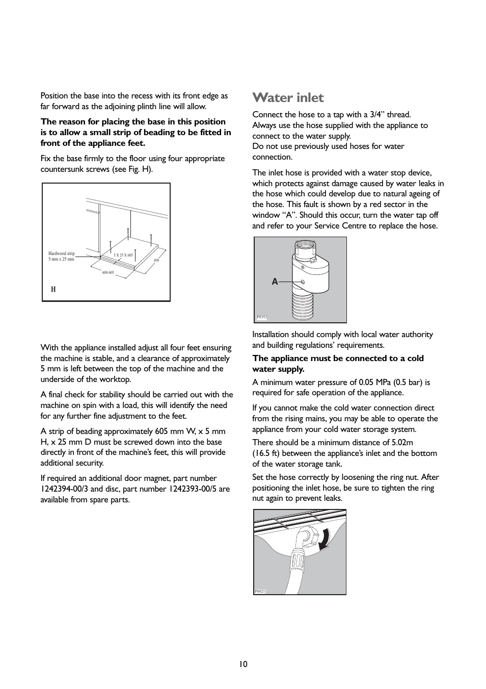 Water inlet | John Lewis JLBIWD 1400 User Manual | Page 10 / 34