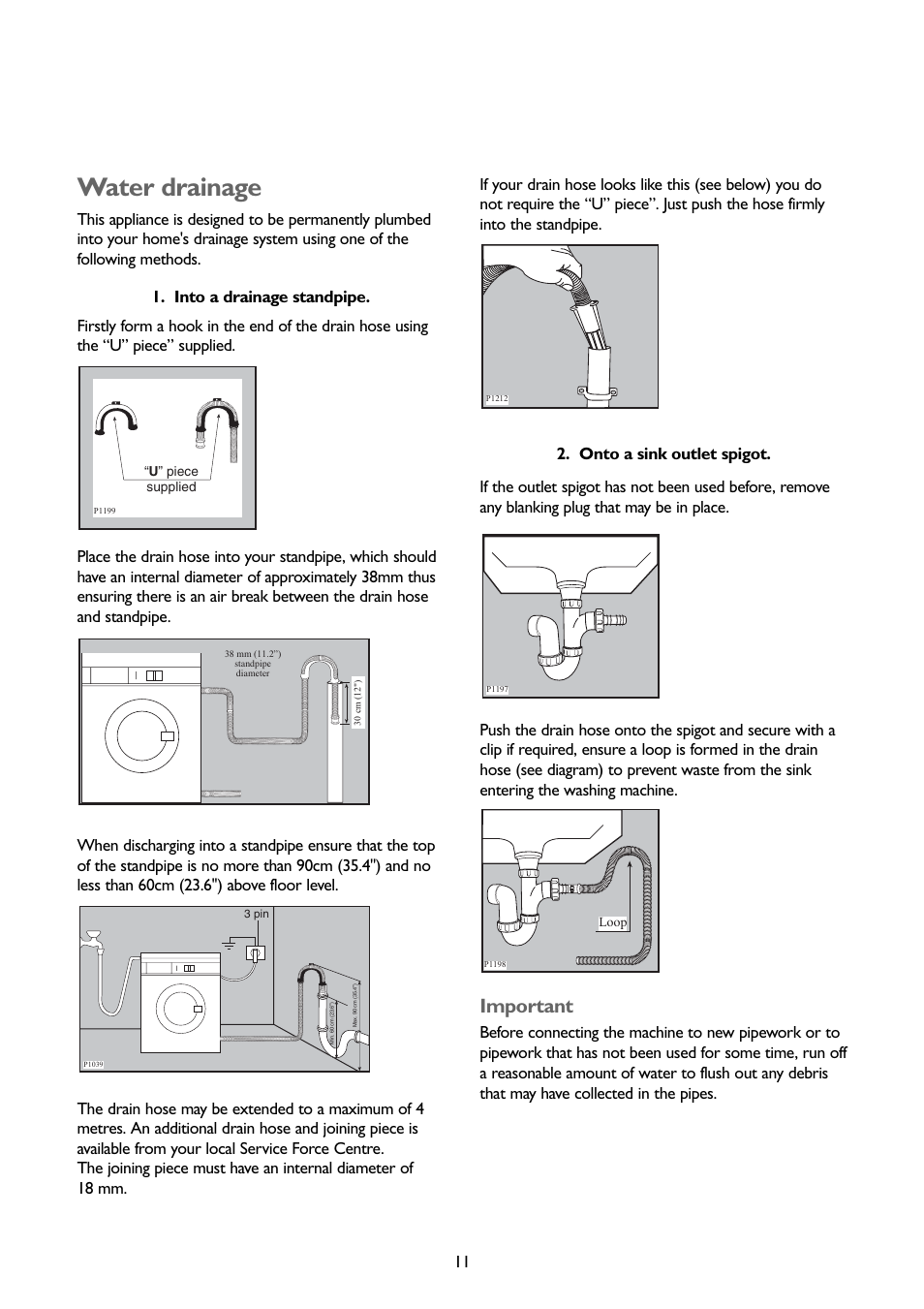 Water drainage, Important | John Lewis JLBIWD 1400 User Manual | Page 11 / 34