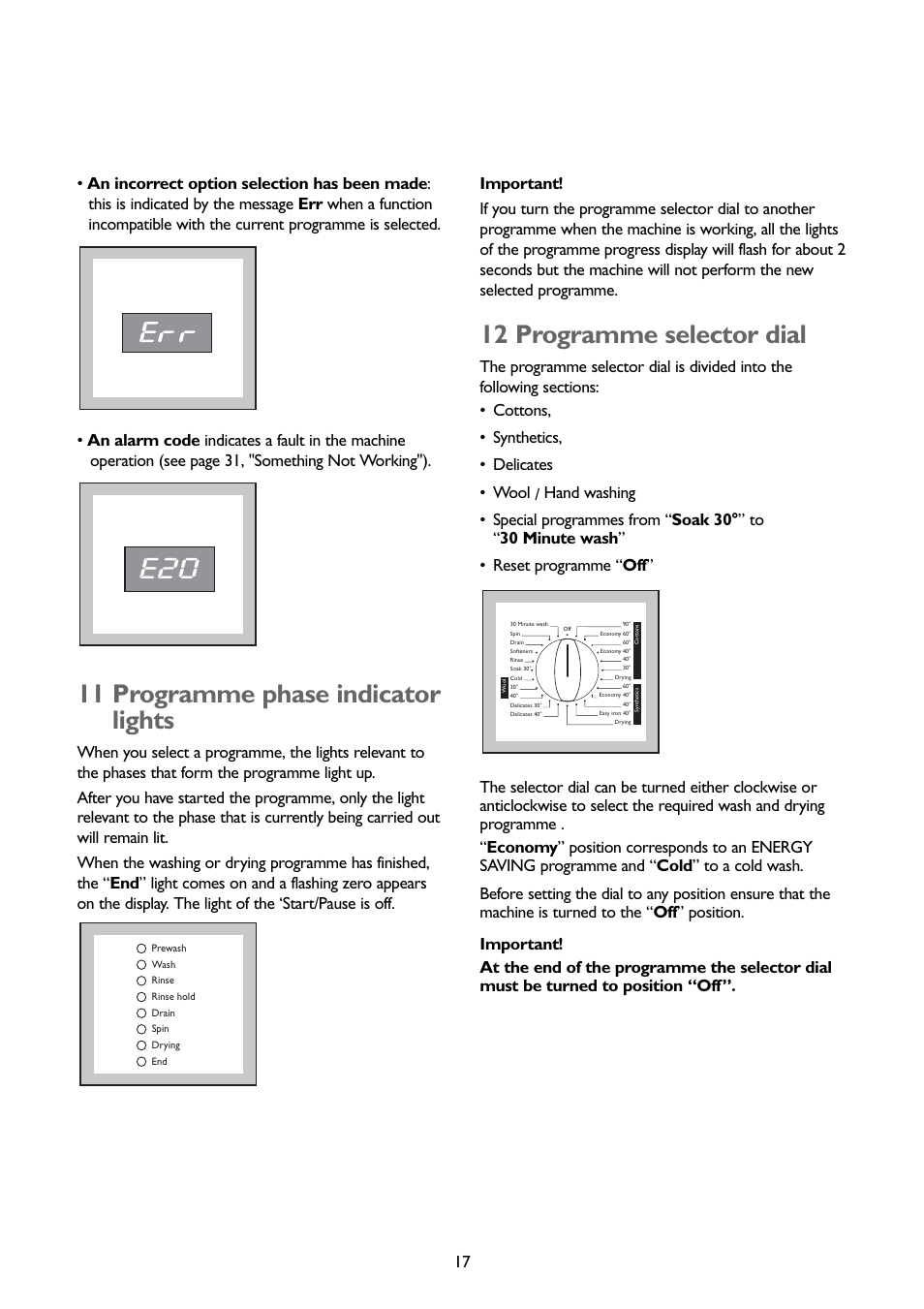 11 programme phase indicator lights, 12 programme selector dial | John Lewis JLBIWD 1400 User Manual | Page 17 / 34