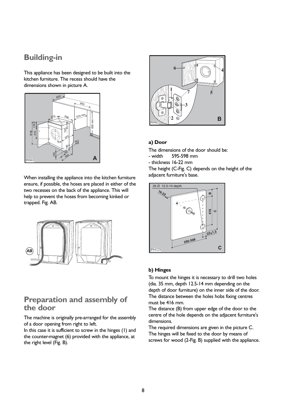 Building-in, Preparation and assembly of the door | John Lewis JLBIWD 1400 User Manual | Page 8 / 34