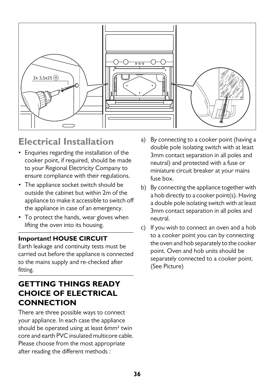 Electrical installation | John Lewis JLBIDO913 User Manual | Page 36 / 44