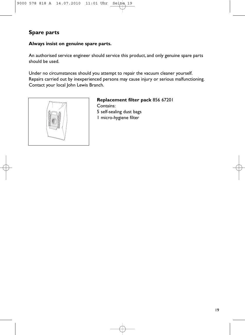 John Lewis JLVS06 User Manual | Page 19 / 20