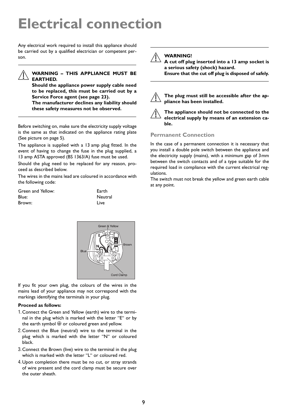 Electrical connection | John Lewis JLTDC01 User Manual | Page 9 / 24