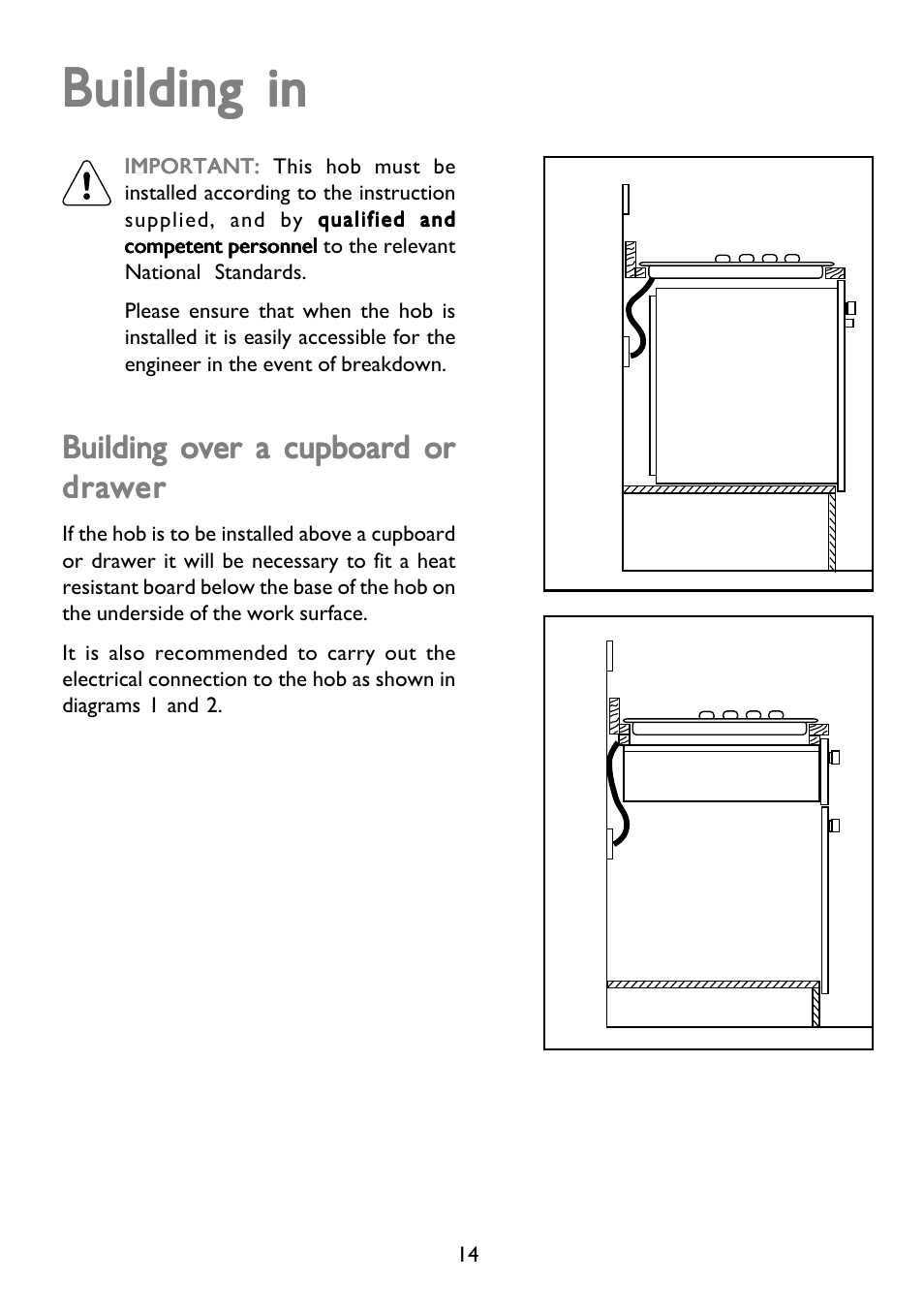 Building in, Building over a cupboard or | John Lewis JLBIGH753 User Manual | Page 14 / 24