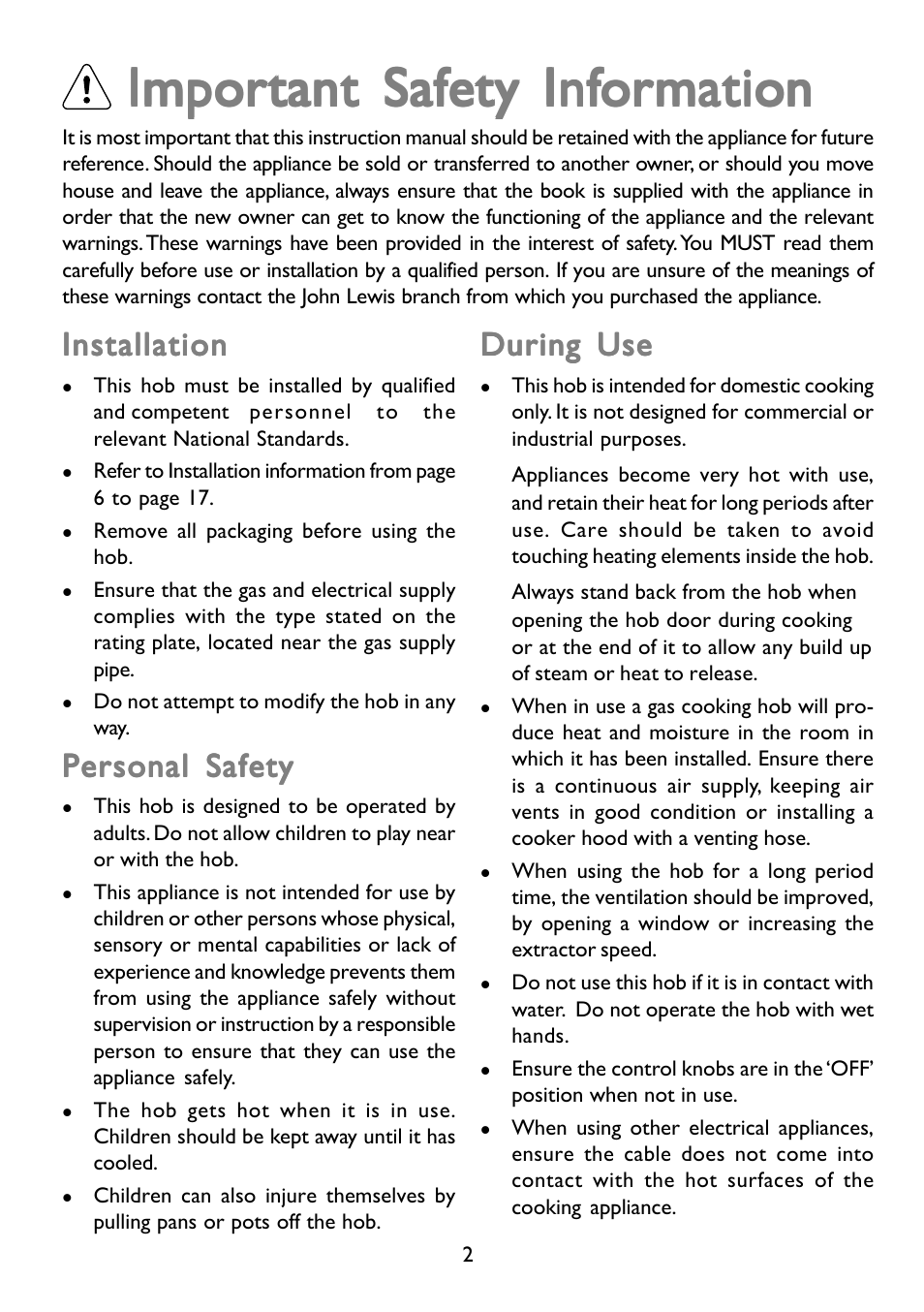 Impor | John Lewis JLBIGH753 User Manual | Page 2 / 24