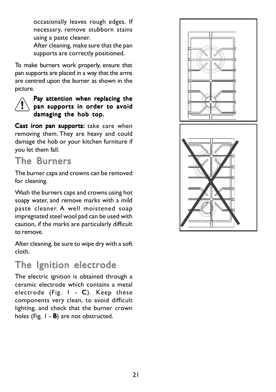 No yes, The burners, The ignition electrode | John Lewis JLBIGH753 User Manual | Page 21 / 24