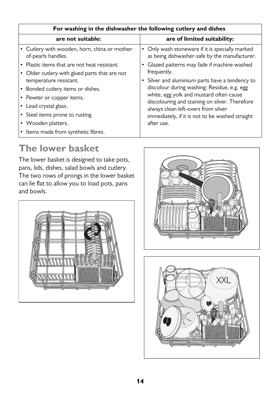 The lower basket | John Lewis JLDW 1221 User Manual | Page 14 / 36