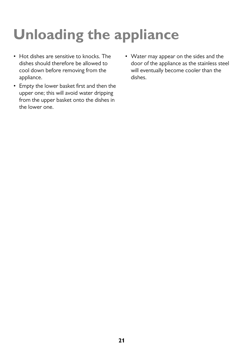 Unloading the appliance | John Lewis JLDW 1221 User Manual | Page 21 / 36