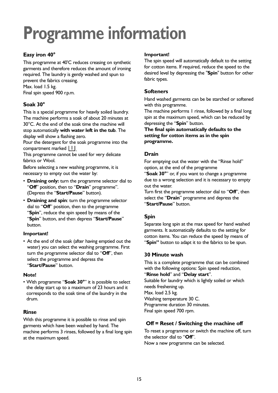 Programme information | John Lewis JLWD 1408 User Manual | Page 15 / 31