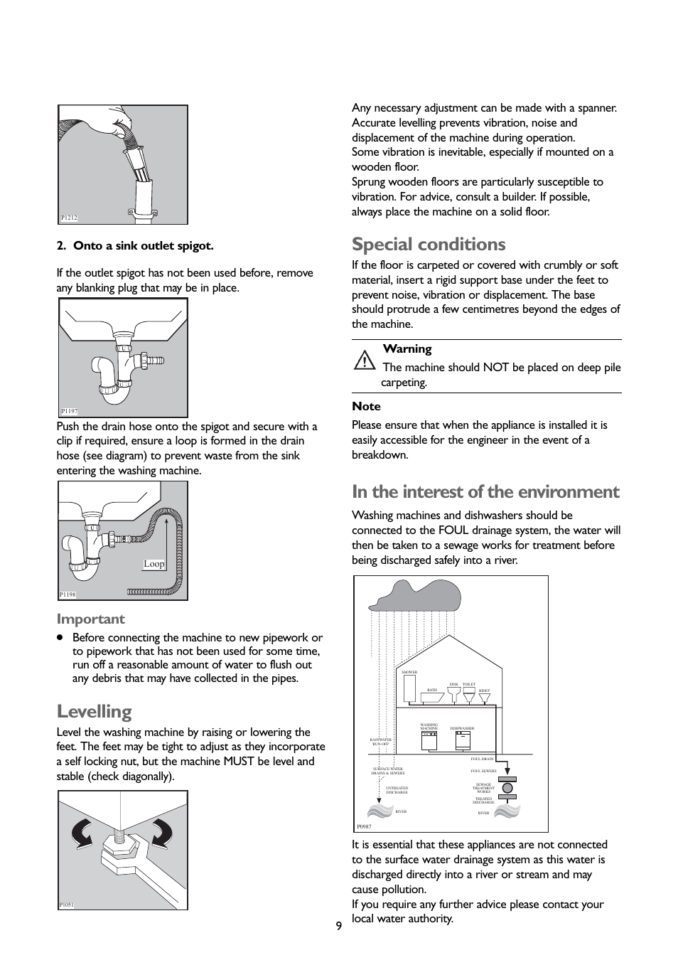 Levelling, Special conditions, Important | John Lewis JLWD 1408 User Manual | Page 9 / 31