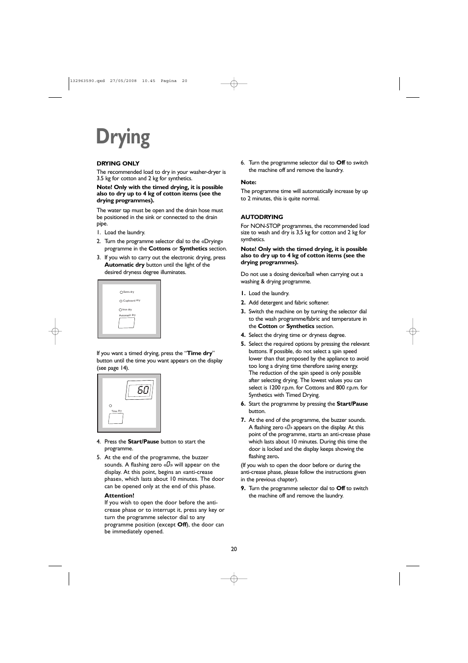 Drying | John Lewis 1609 User Manual | Page 20 / 32