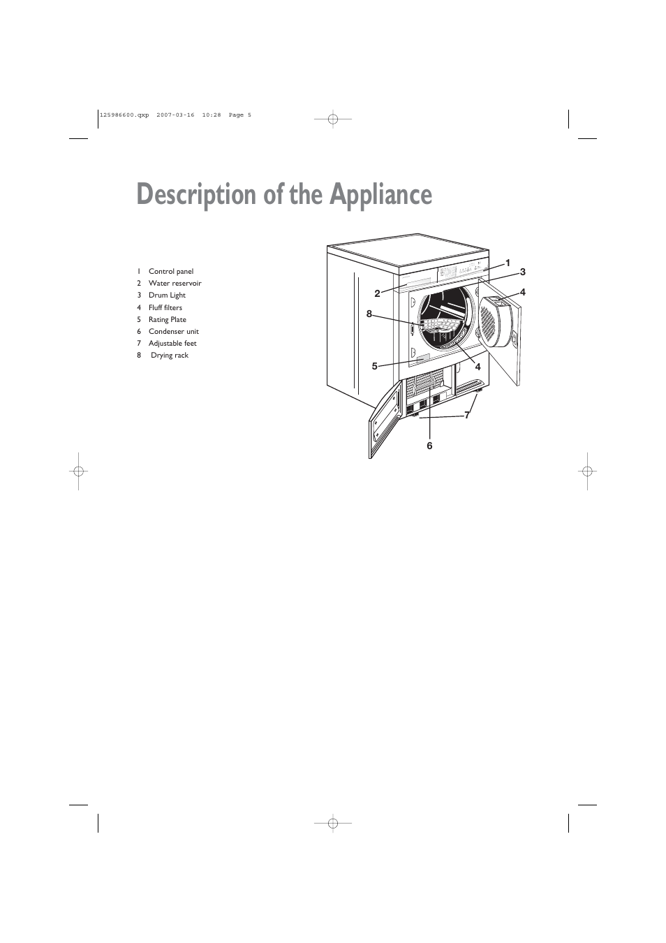 Description of the appliance | John Lewis U30401 JLTDC 07 User Manual | Page 5 / 22