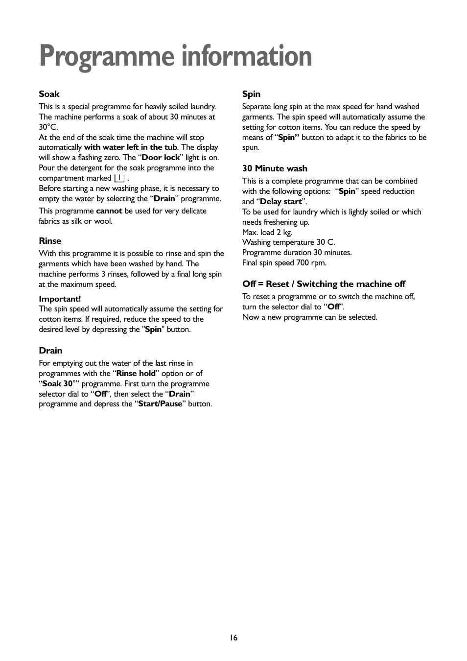 Programme information | John Lewis JLWM1407 User Manual | Page 16 / 28