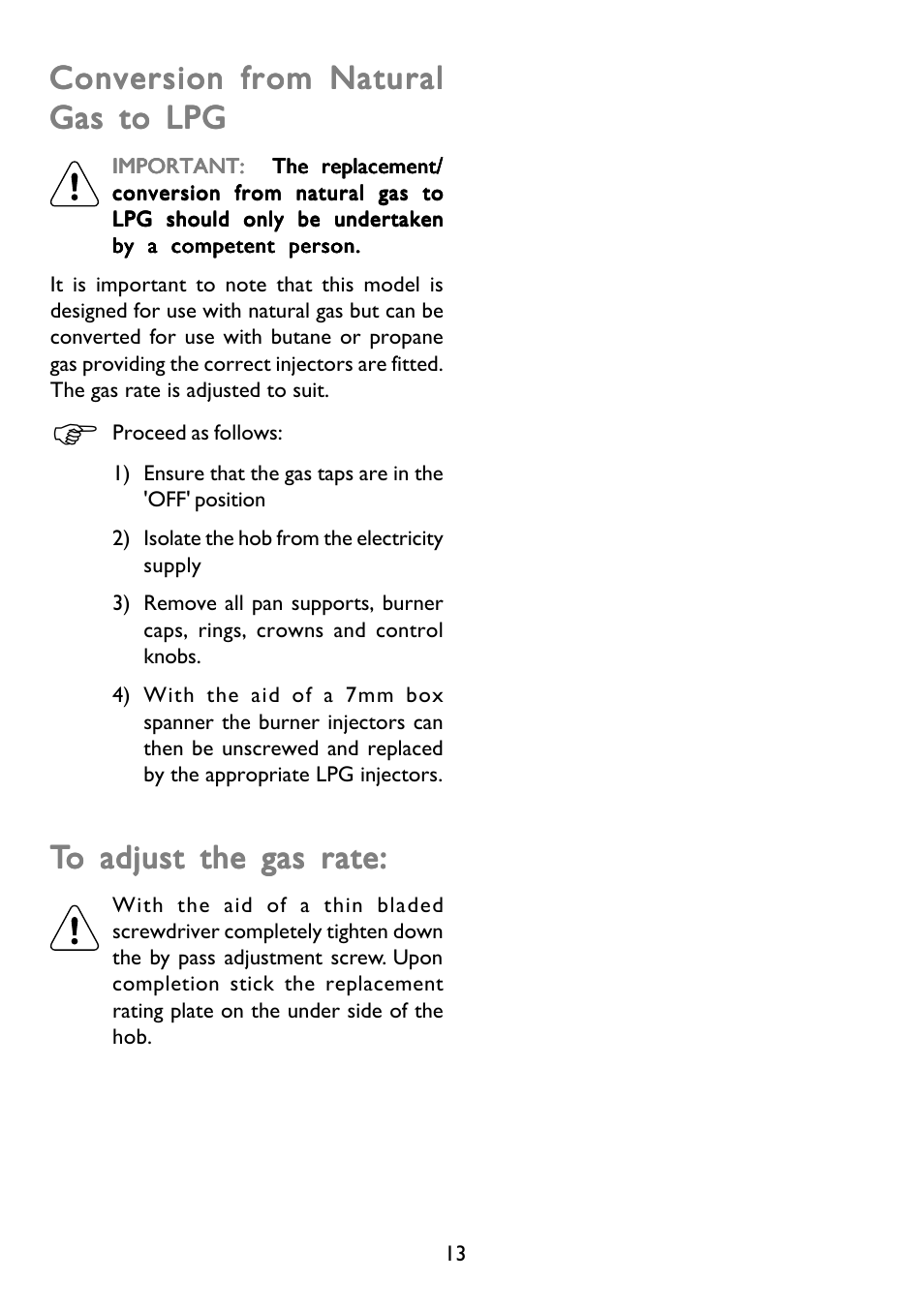 Conversion from natural | John Lewis GAS HOB JLBIGGH605 User Manual | Page 13 / 24