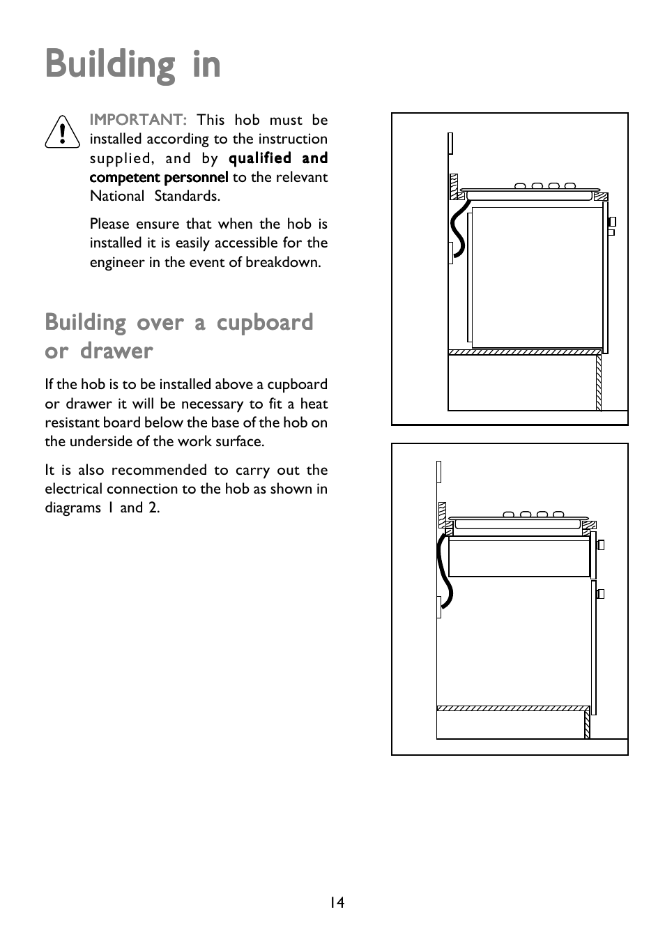 Building in, Building over a cupboard | John Lewis GAS HOB JLBIGGH605 User Manual | Page 14 / 24