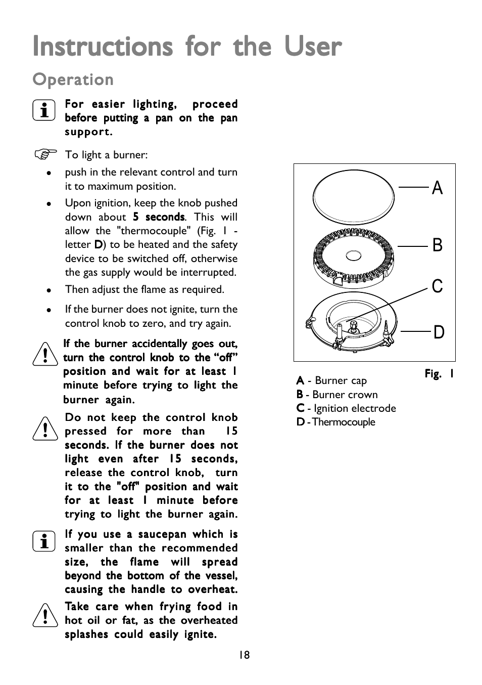 Operation | John Lewis GAS HOB JLBIGGH605 User Manual | Page 18 / 24