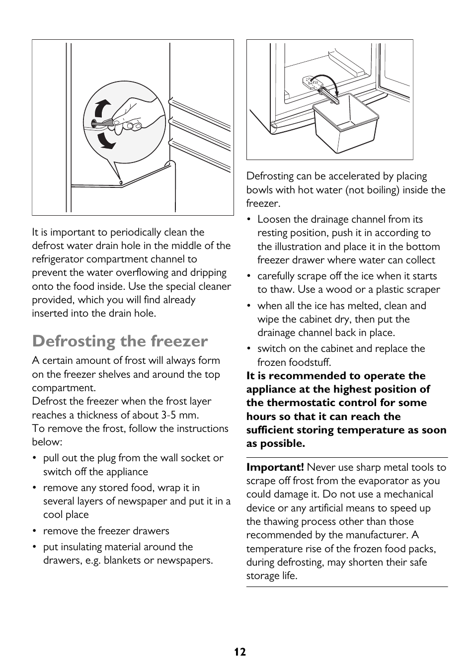 Defrosting the freezer | John Lewis JLFFW175 User Manual | Page 12 / 24