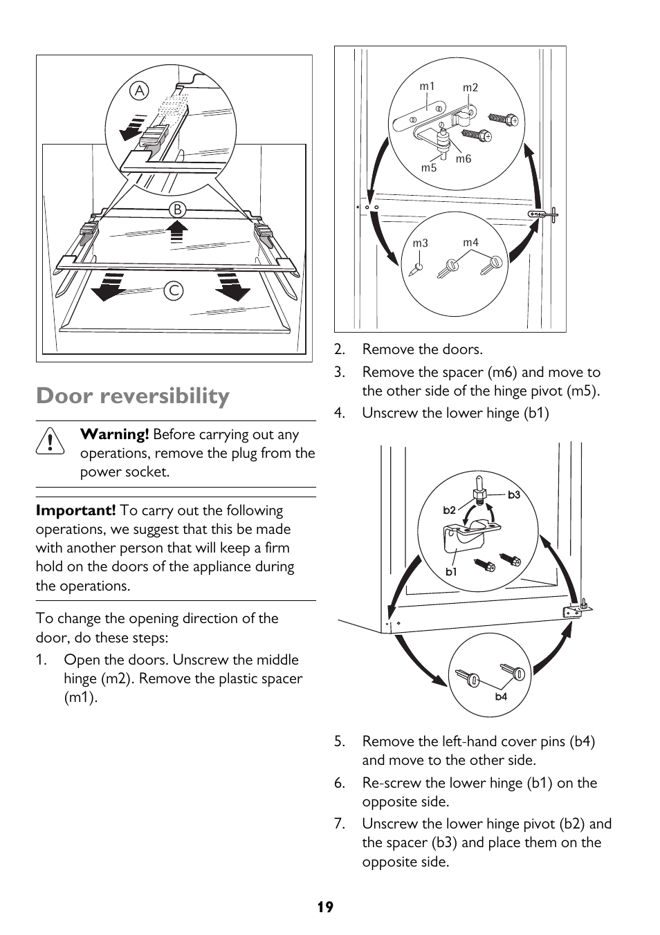 Door reversibility | John Lewis JLFFW175 User Manual | Page 19 / 24