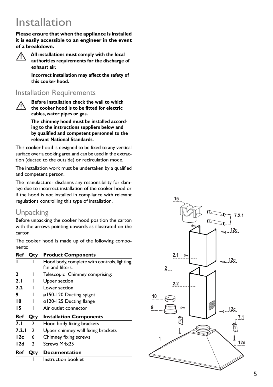 Installation, Installation requirements, Unpacking | John Lewis JLBIHD601 User Manual | Page 5 / 16