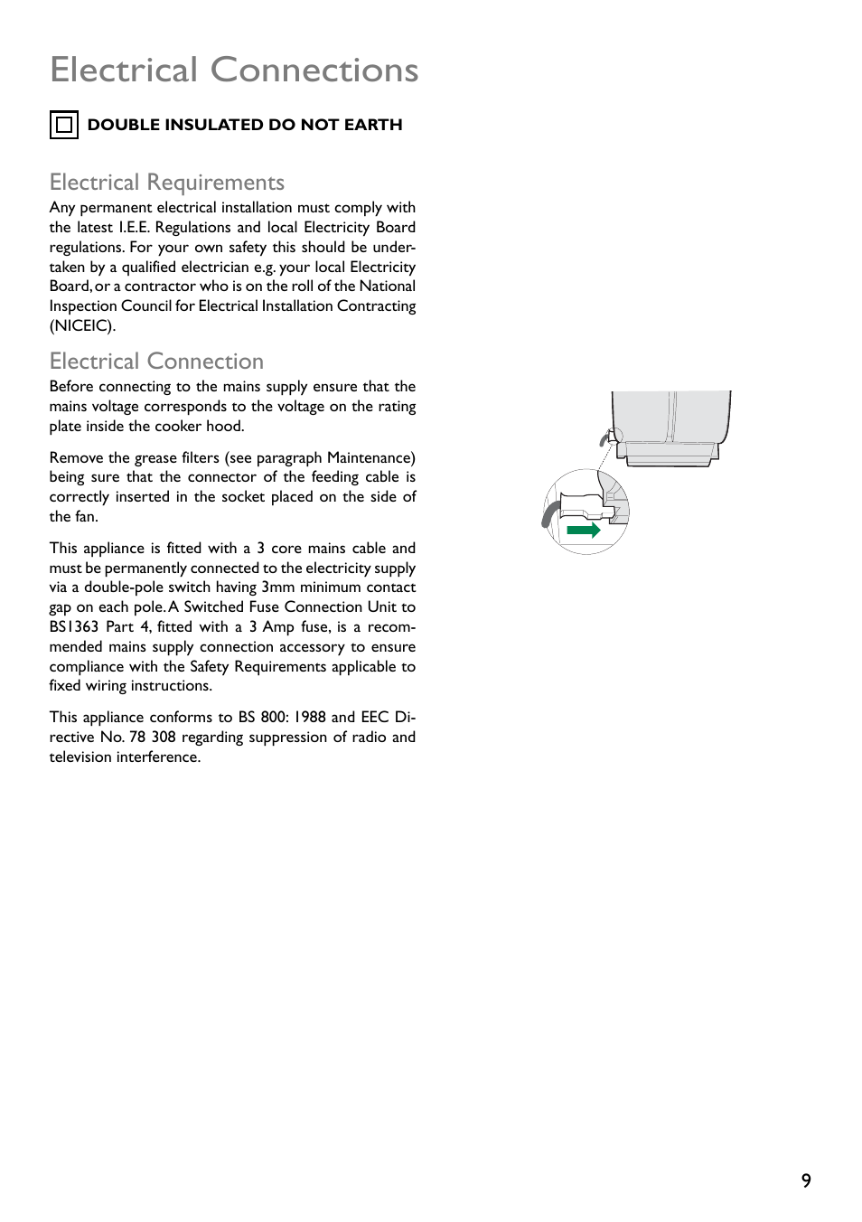 Electrical connections, Electrical requirements, Electrical connection | John Lewis JLBIHD601 User Manual | Page 9 / 16