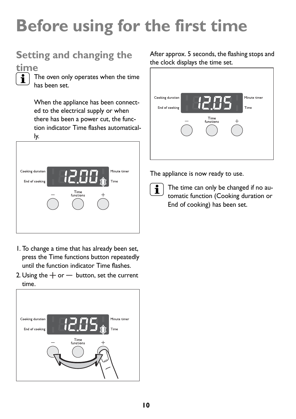 Before using for the first time, Setting and changing the time | John Lewis JLBIOS607 User Manual | Page 10 / 52