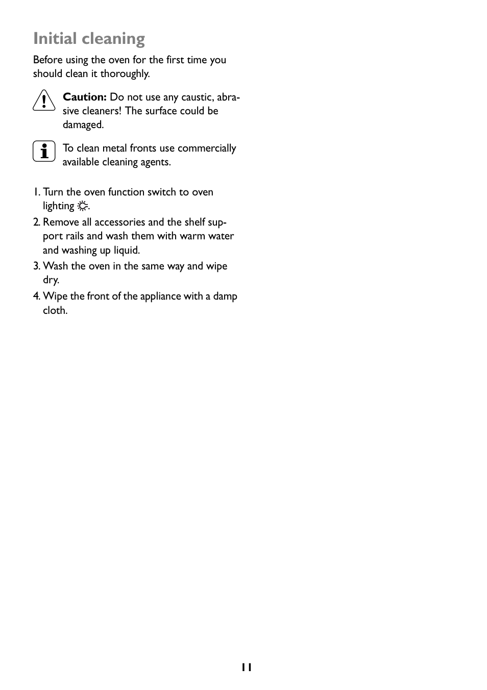 Initial cleaning | John Lewis JLBIOS607 User Manual | Page 11 / 52