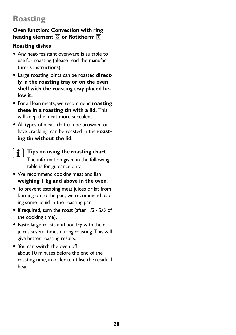 Roasting | John Lewis JLBIOS607 User Manual | Page 28 / 52