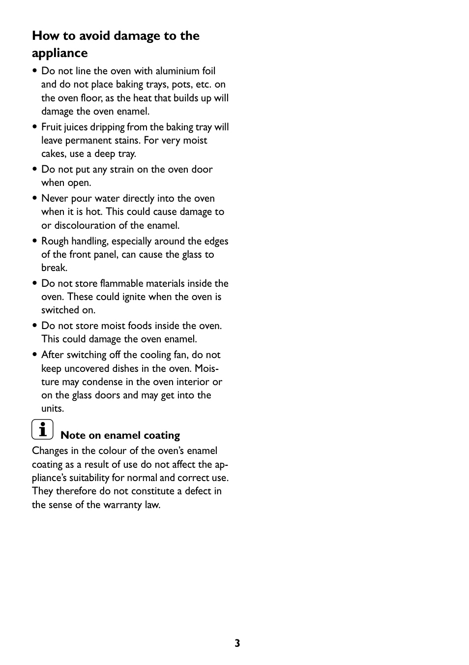 How to avoid damage to the appliance | John Lewis JLBIOS607 User Manual | Page 3 / 52