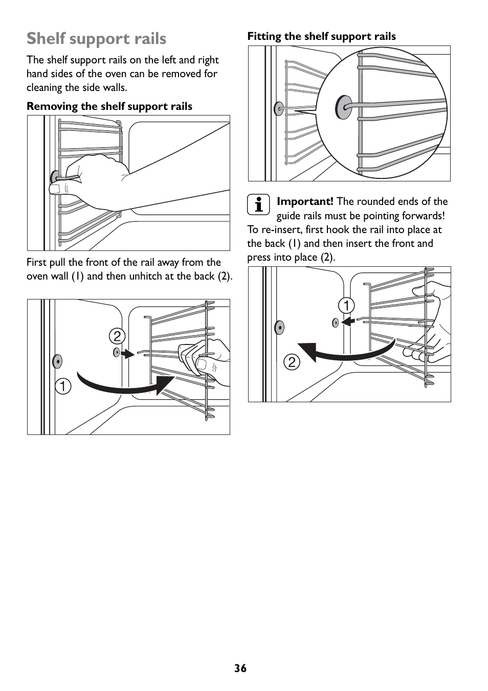 Shelf s upport rails | John Lewis JLBIOS607 User Manual | Page 36 / 52