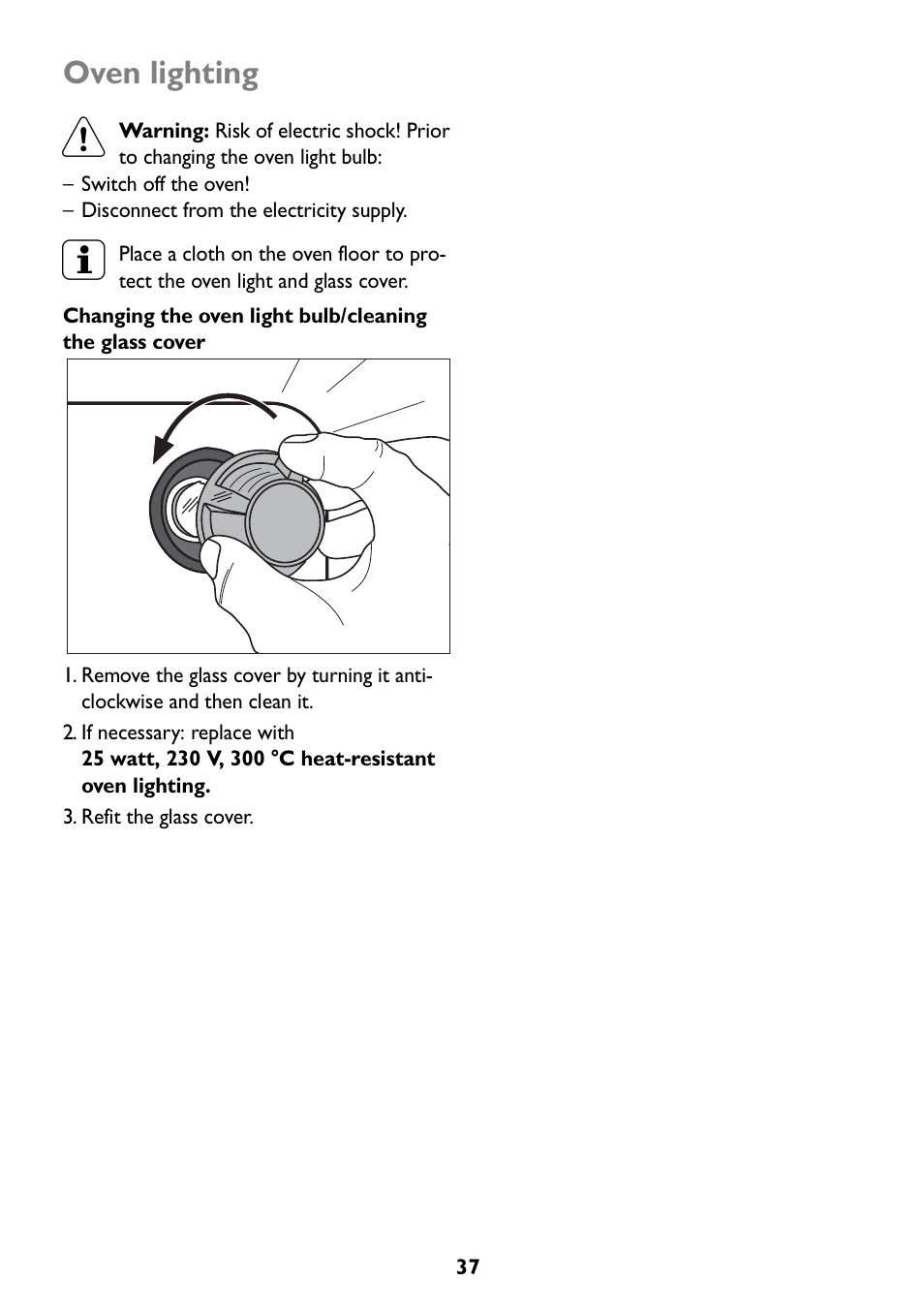 Oven lighting | John Lewis JLBIOS607 User Manual | Page 37 / 52