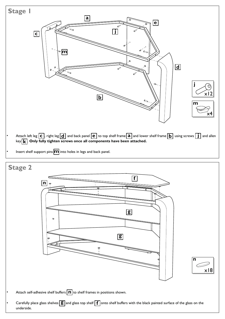 Stage 1, Stage 2 | John Lewis FLAT-SCREEN TELEVISION STAND JLC95/3-B/W-09 User Manual | Page 3 / 4