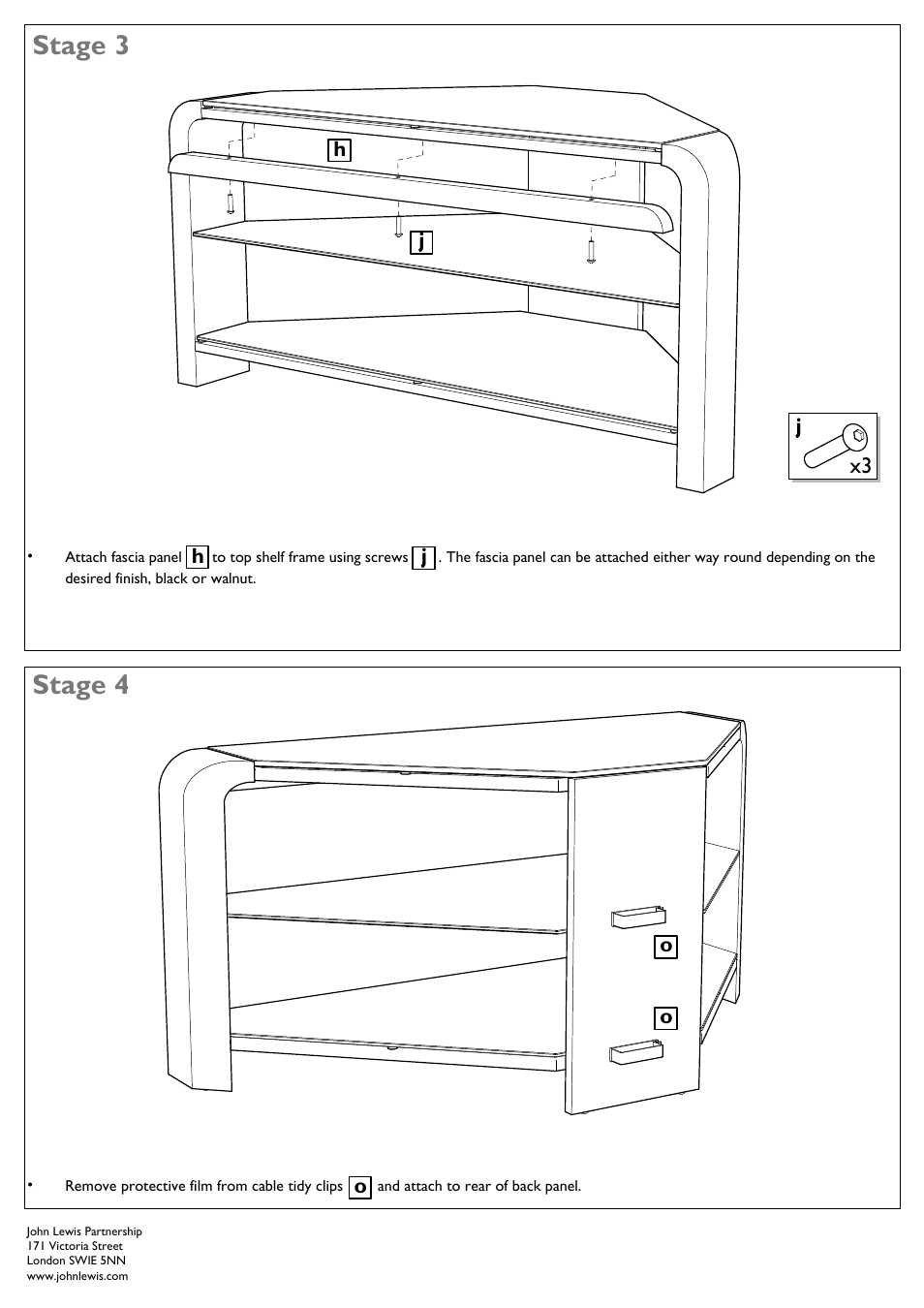 Stage 3, Stage 4 | John Lewis FLAT-SCREEN TELEVISION STAND JLC95/3-B/W-09 User Manual | Page 4 / 4