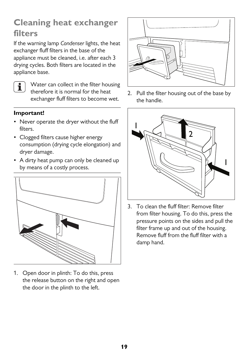 Cleaning heat exchanger filters | John Lewis JLTDC12 User Manual | Page 19 / 32