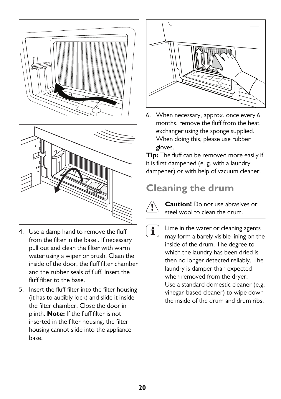 Cleaning the drum | John Lewis JLTDC12 User Manual | Page 20 / 32