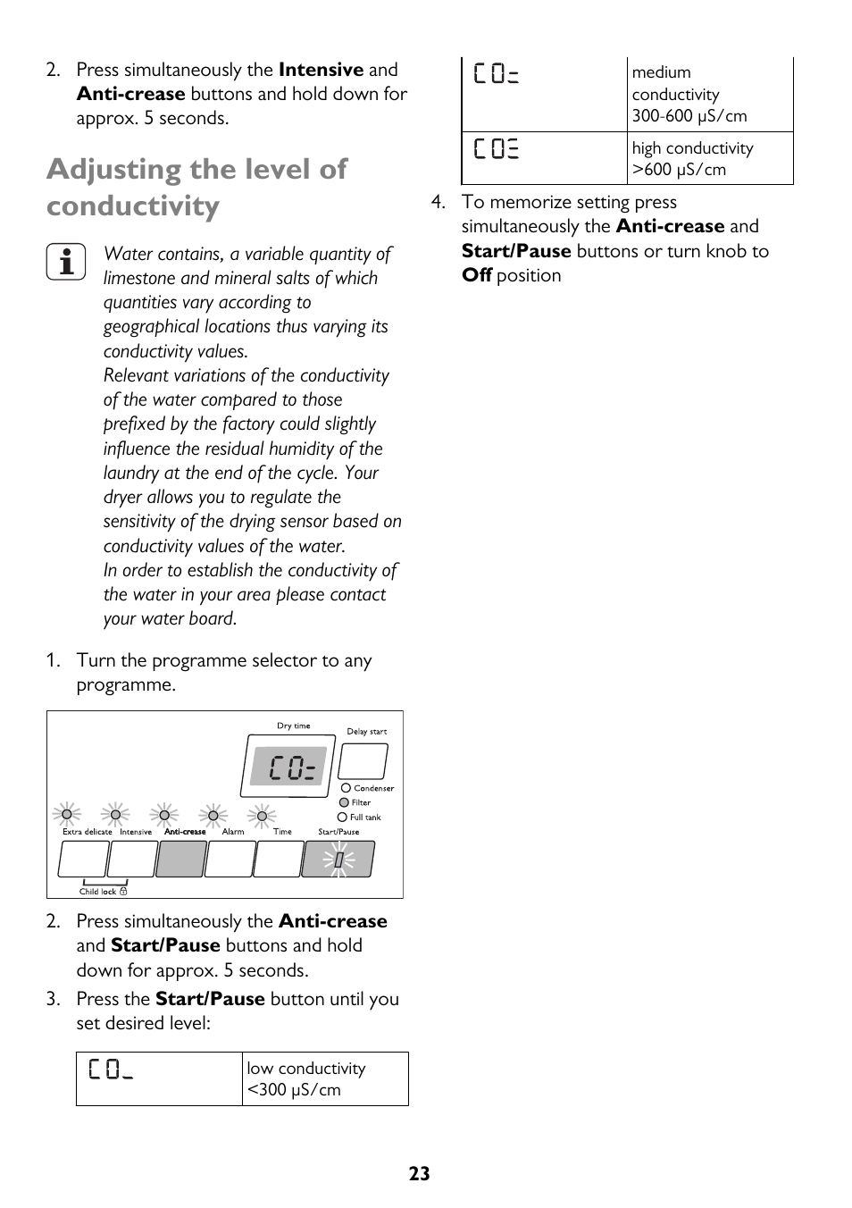 Adjusting the level of conductivity | John Lewis JLTDC12 User Manual | Page 23 / 32