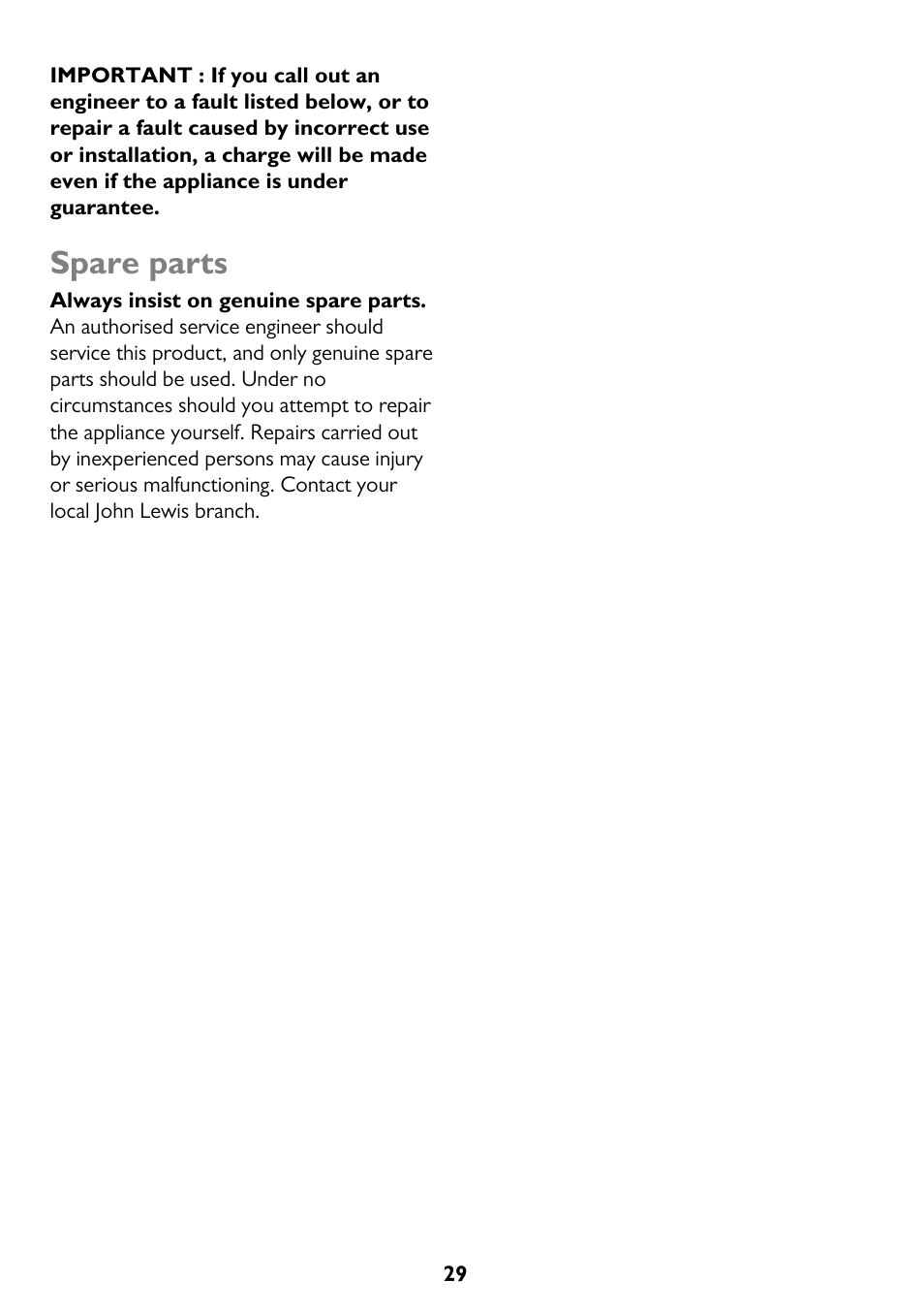 Spare parts | John Lewis JLTDC12 User Manual | Page 29 / 32