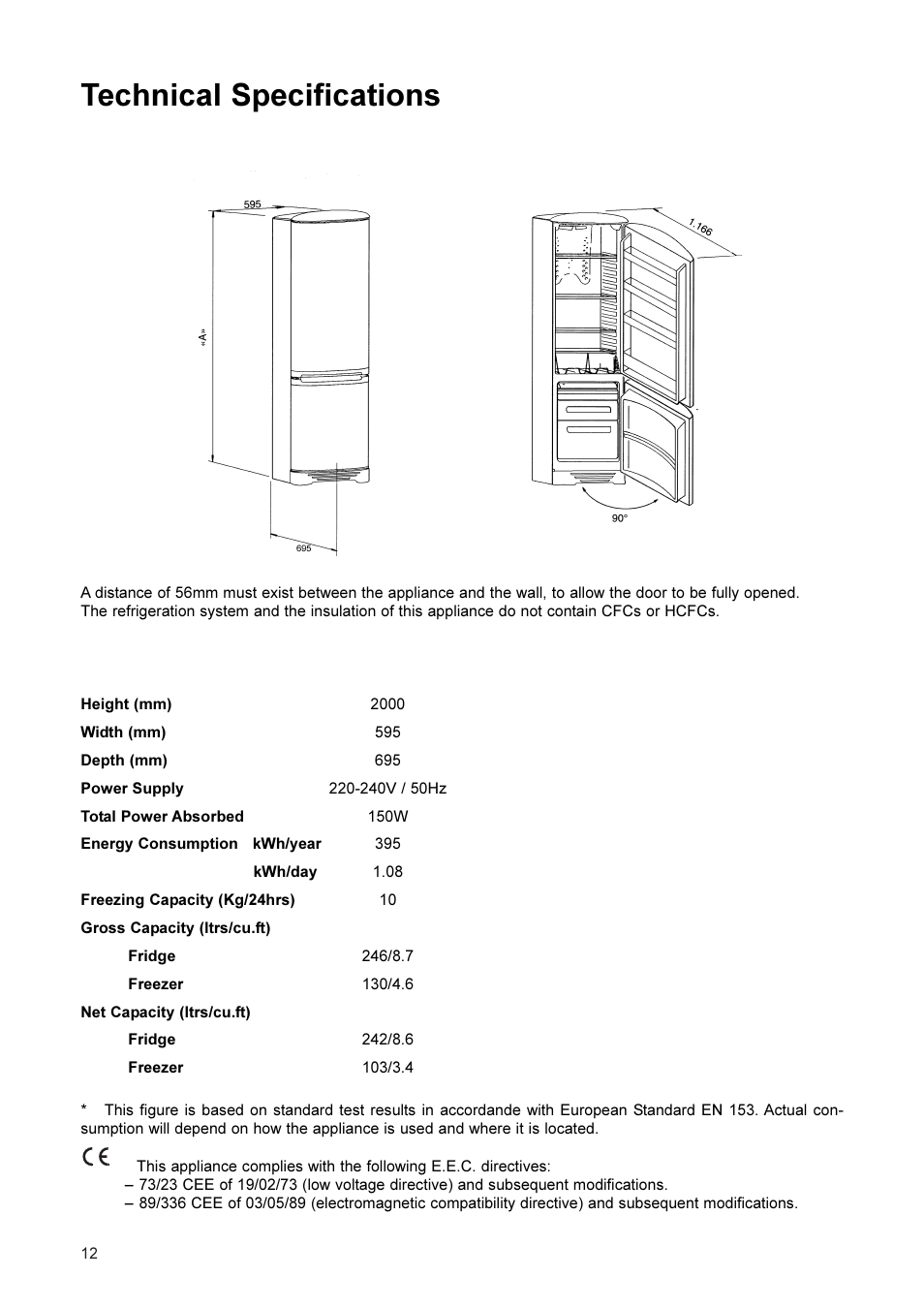 Technical specifications | John Lewis JLFFW2001 User Manual | Page 12 / 16