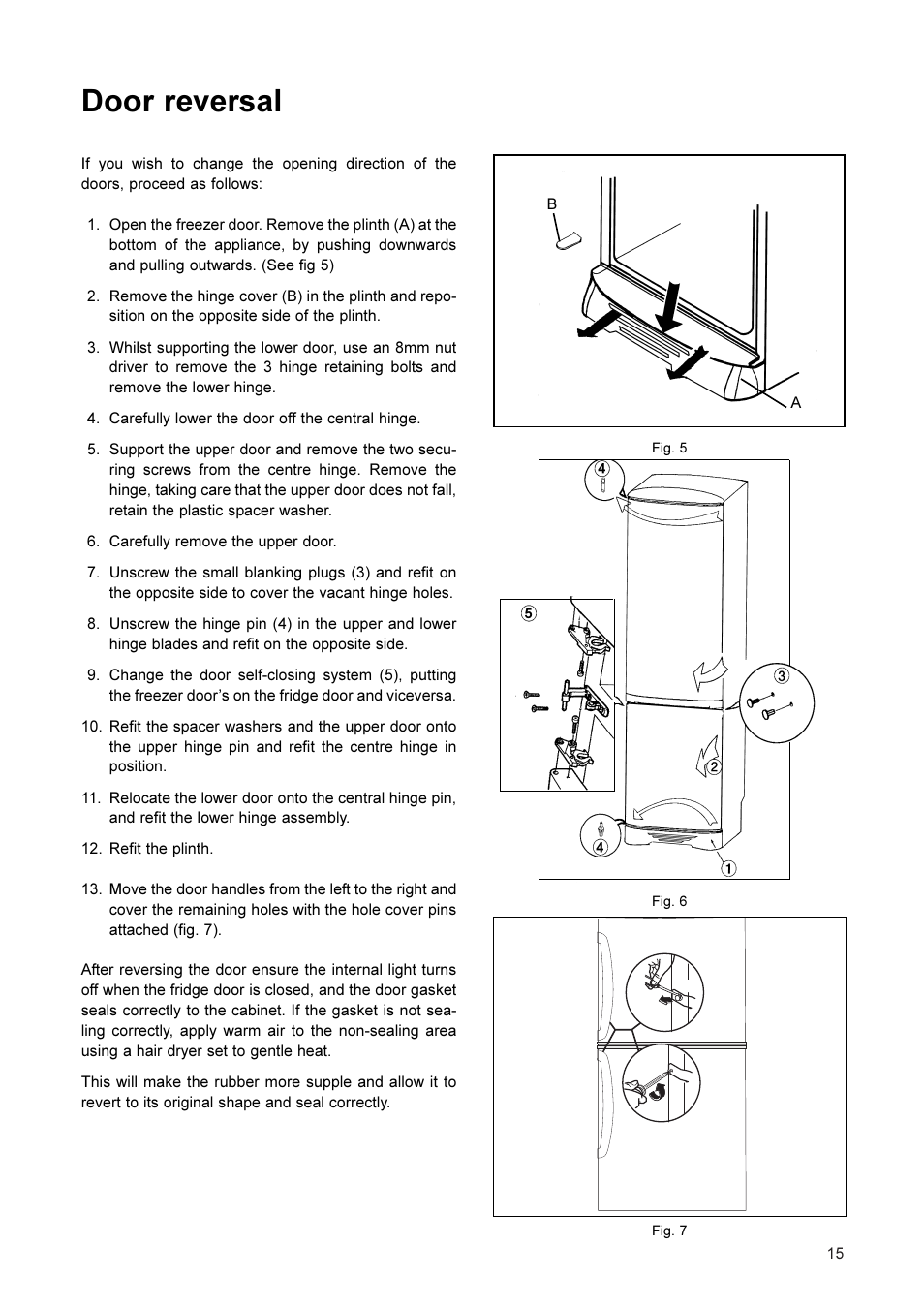 Door reversal | John Lewis JLFFW2001 User Manual | Page 15 / 16