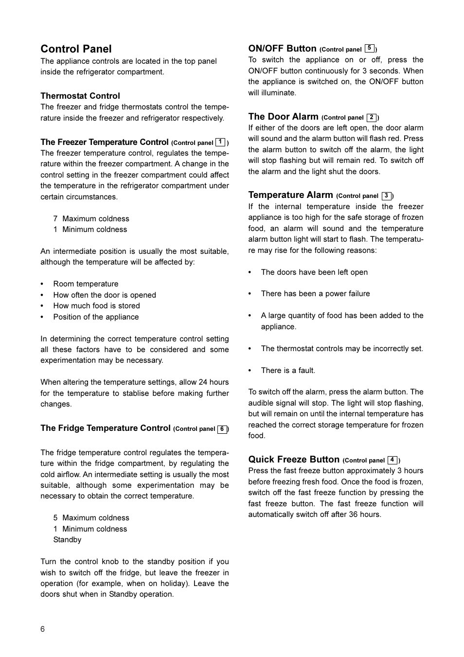 Control panel | John Lewis JLFFW2001 User Manual | Page 6 / 16