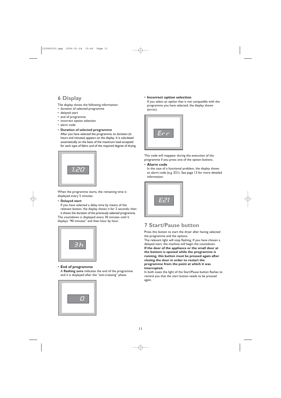 6 display, 7 start/pause button | John Lewis JLDV 02 User Manual | Page 11 / 20