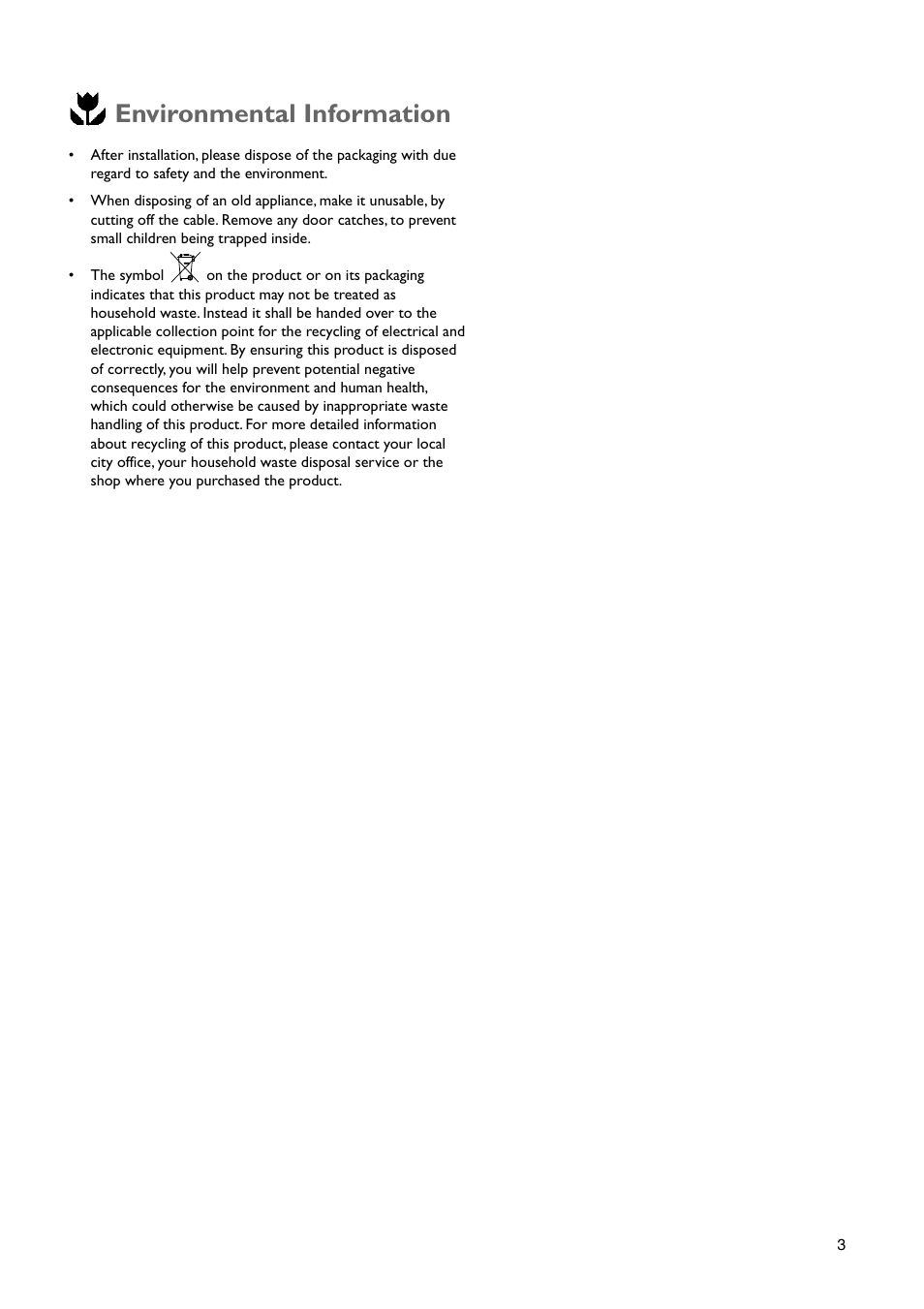 Environmental information | John Lewis JLBIFF 1801 User Manual | Page 3 / 20