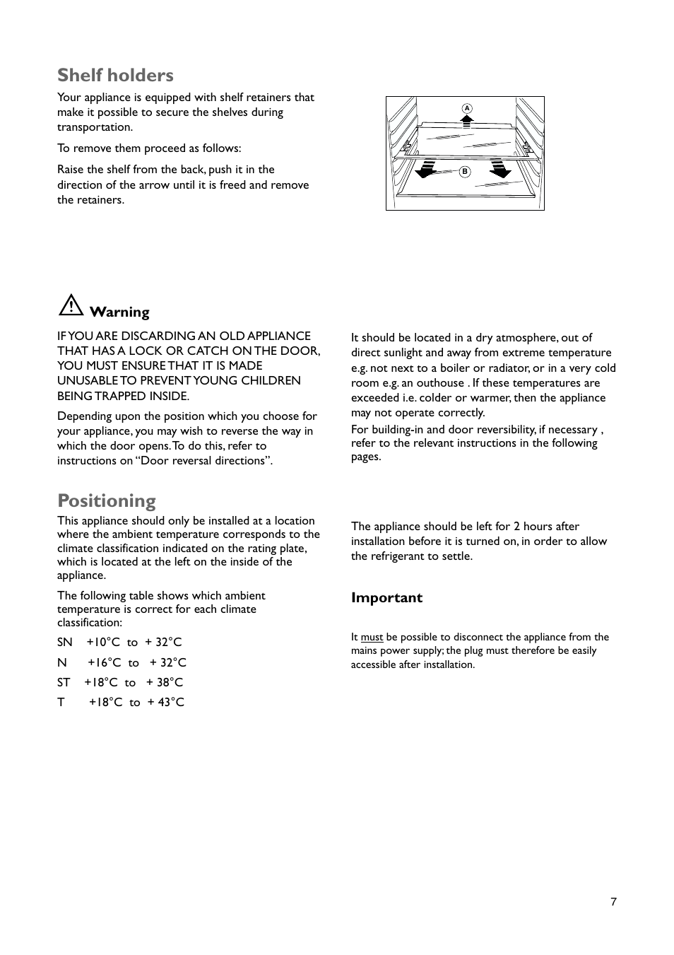 Positioning, Shelf holders | John Lewis JLBIFF 1801 User Manual | Page 7 / 20
