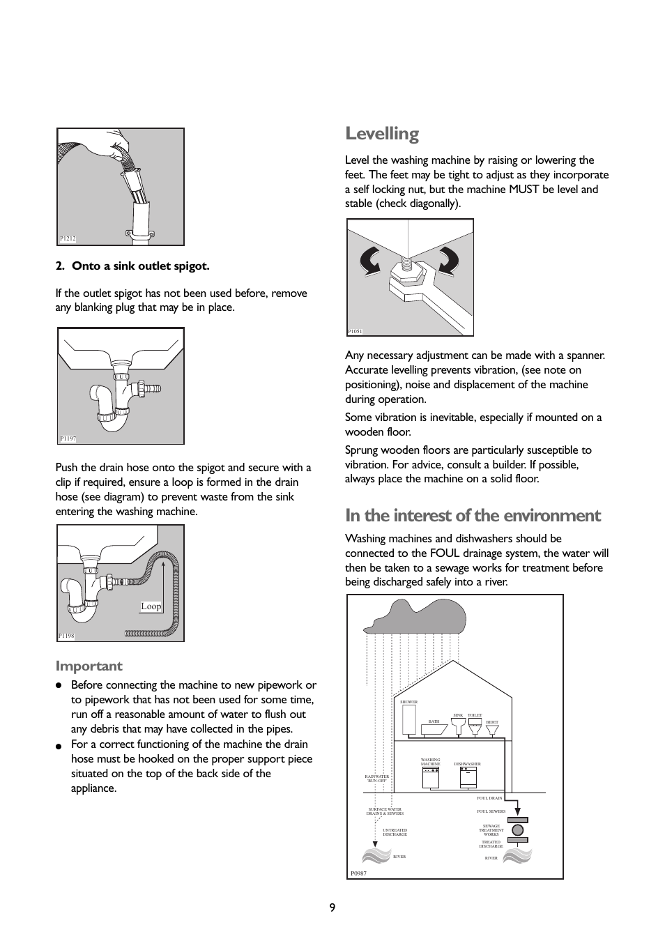 Levelling, Important | John Lewis JLWM1403 User Manual | Page 9 / 27
