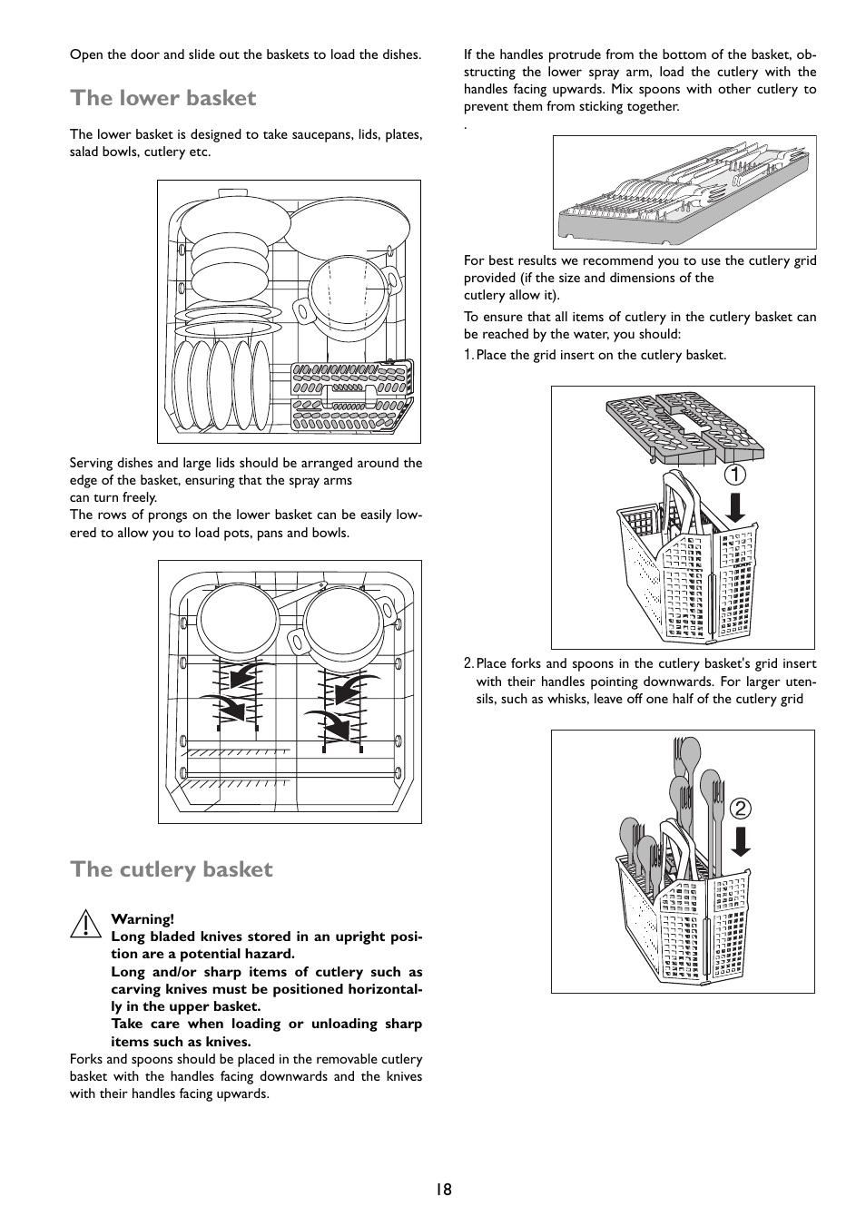 The lower basket, The cutlery basket | John Lewis JLDWW 1203 User Manual | Page 18 / 32