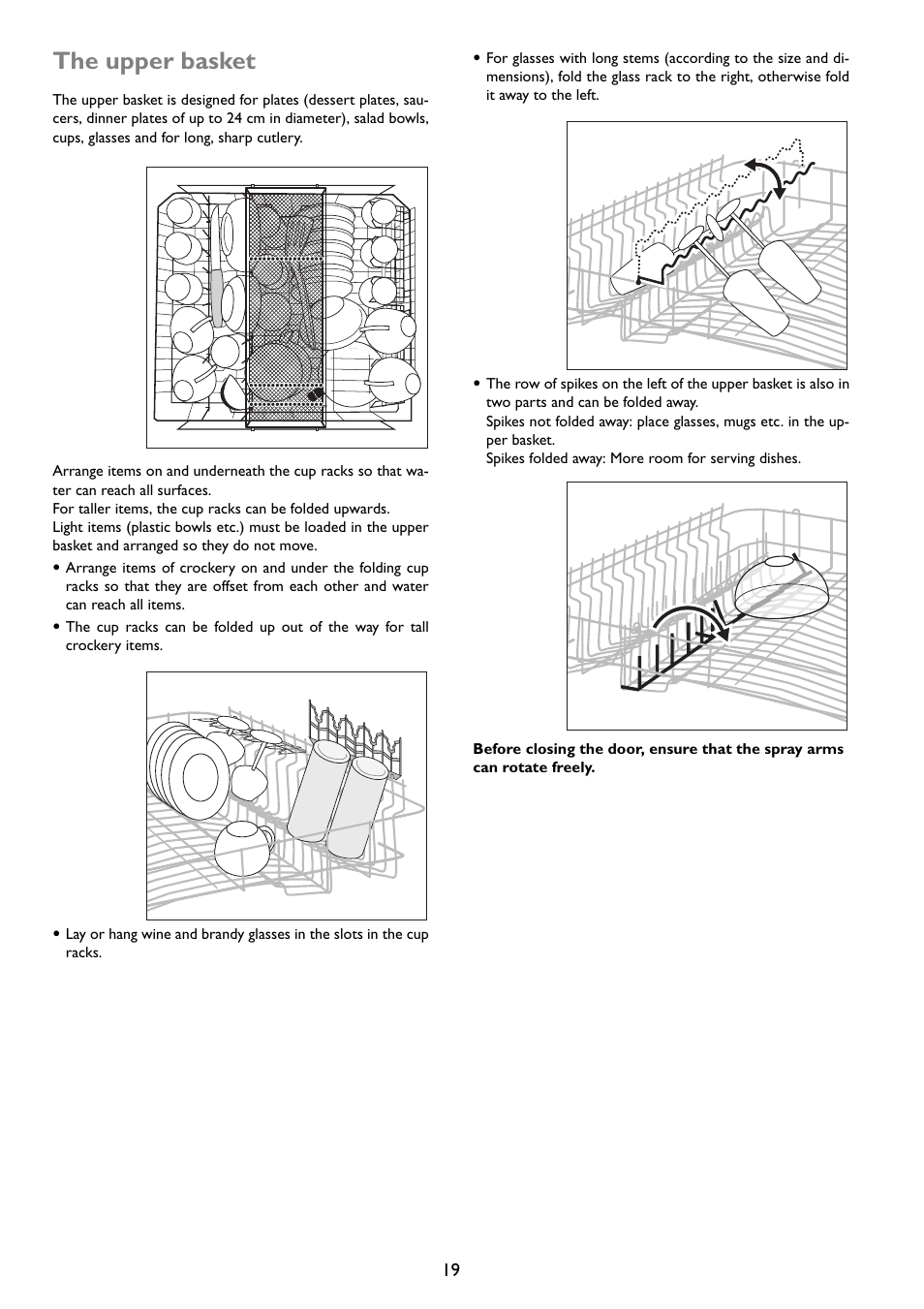 The upper basket | John Lewis JLDWW 1203 User Manual | Page 19 / 32